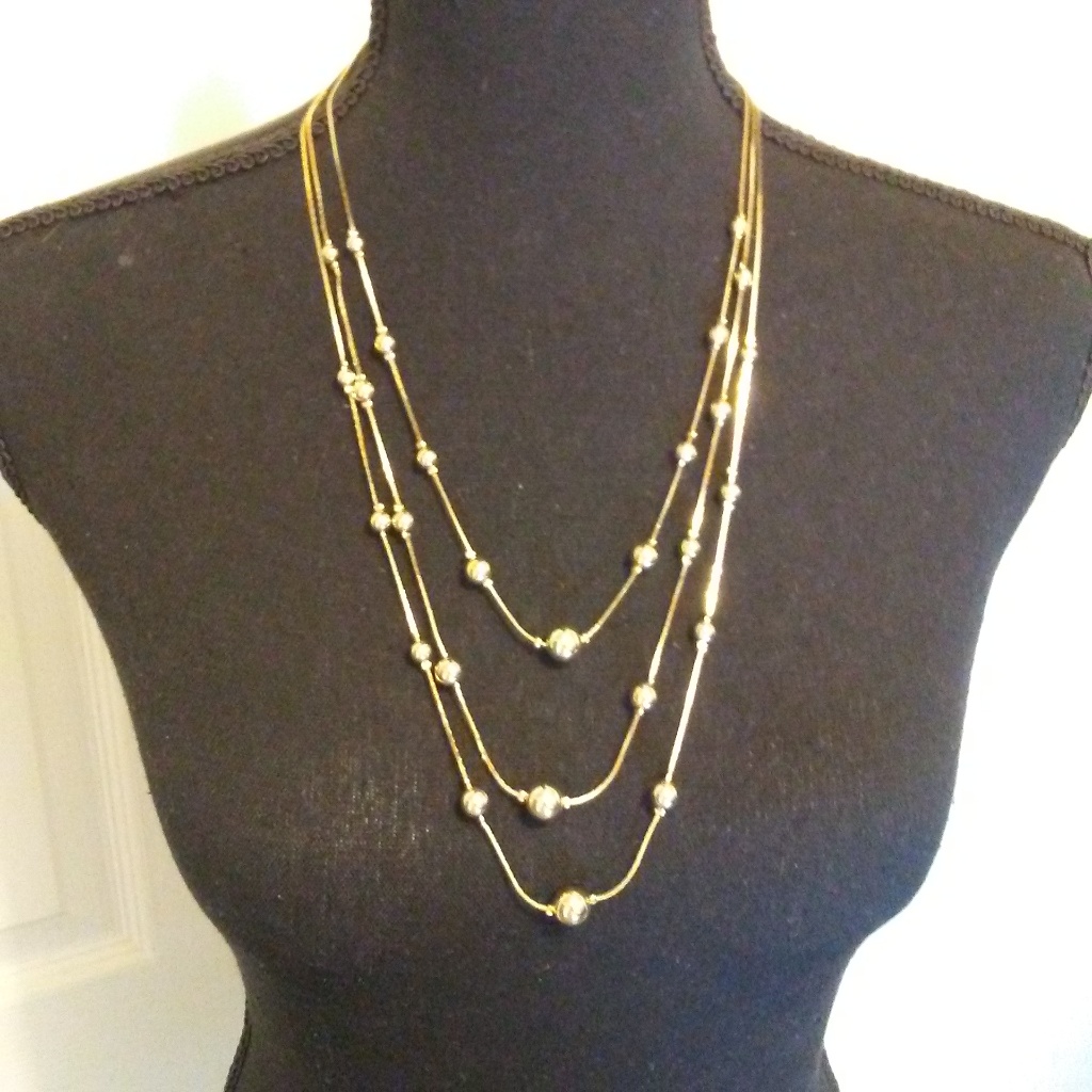 Three Strand Gold Tone Necklace